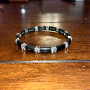 Stretch Bracelet with Black Beads & Rhinestones